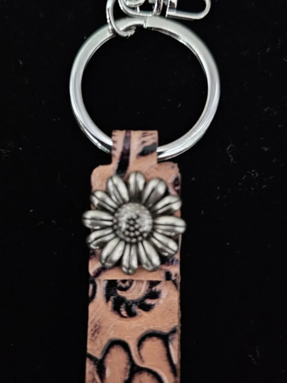 Leather Western Boho Embossed Cowhide Keychain Charm New Brown Turquoise